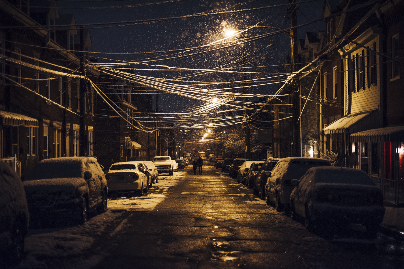 Pittsburgh, Lawrenceville snow night street scene